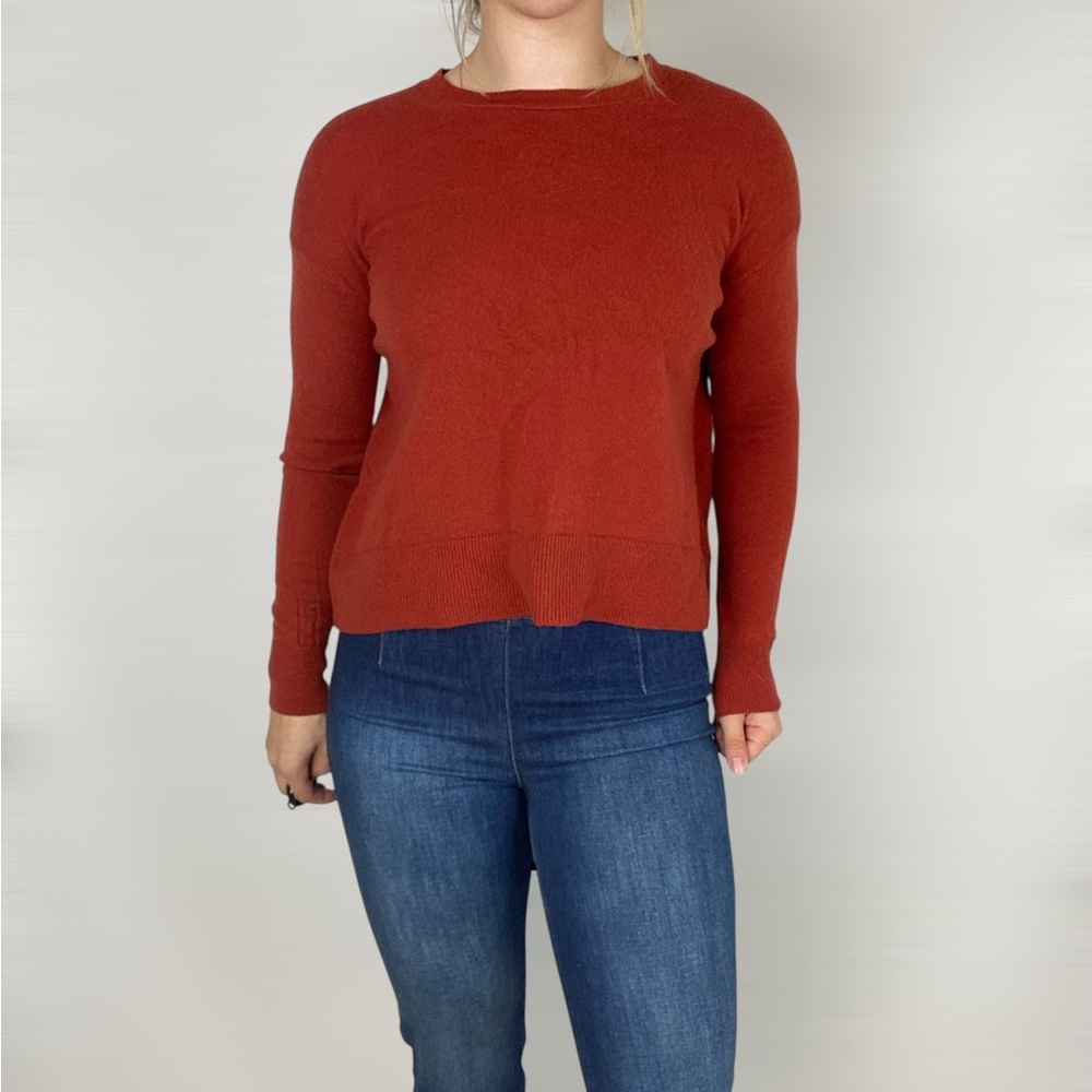 VINCE Cashmere Ribbed Knit Crewneck Sweater Pullover Orange‎ Casual